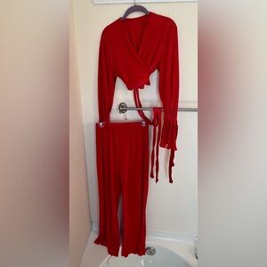 Red Two-Piece Set with Long Sleeves